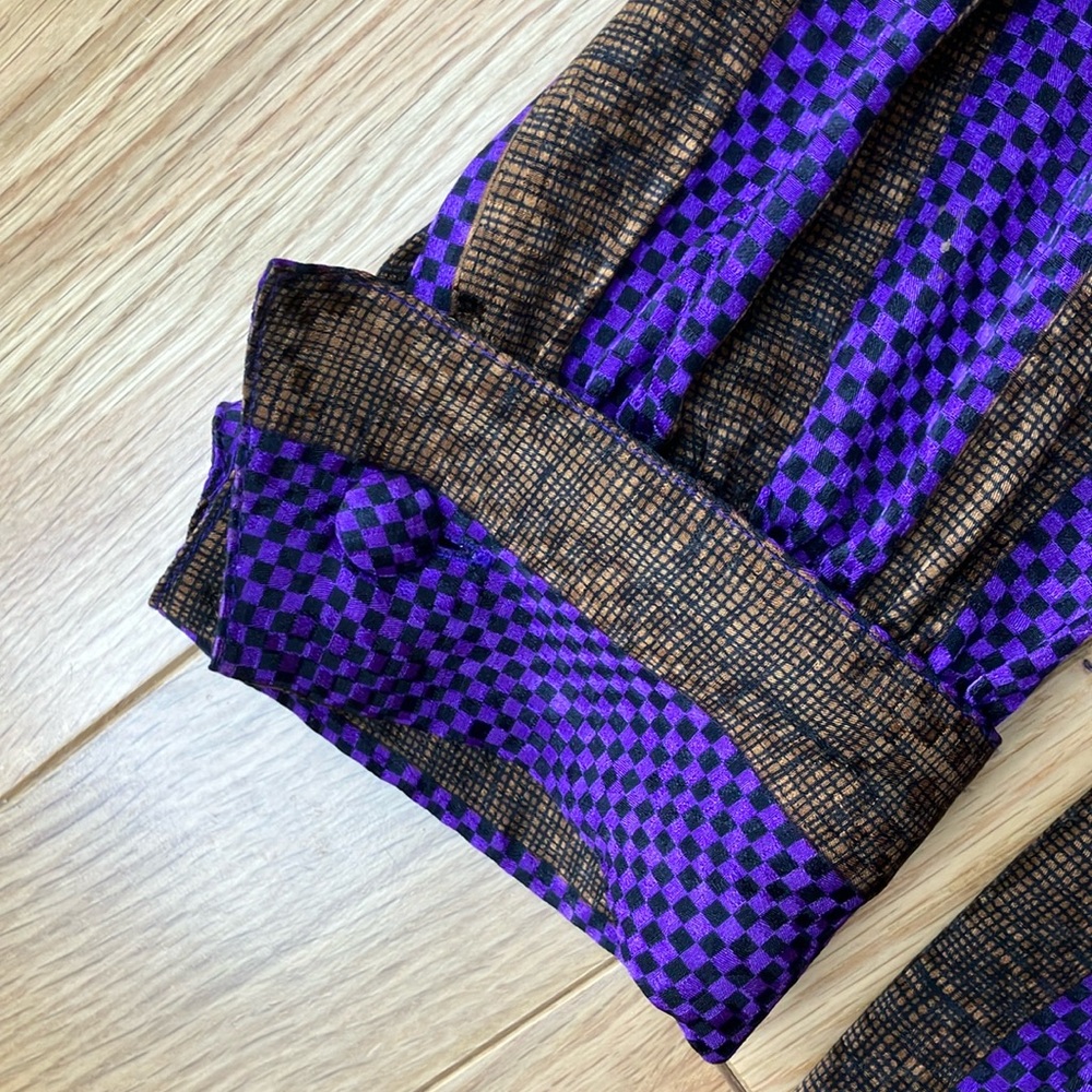 Vintage double breasted puff sleeve Shirt in Purple/Black/brown check   Sz 12 - Picture 5 of 9